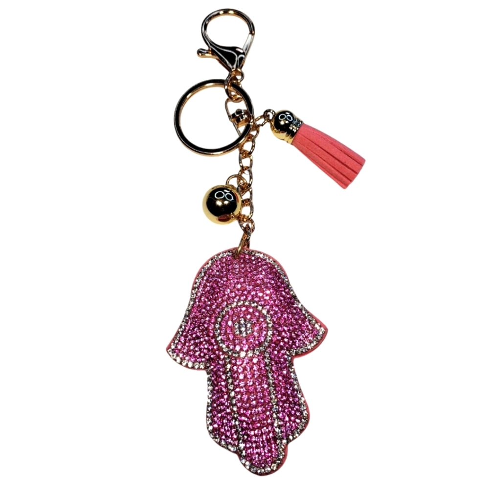Crystal Pink Fatima Hamsa Keychain NWT